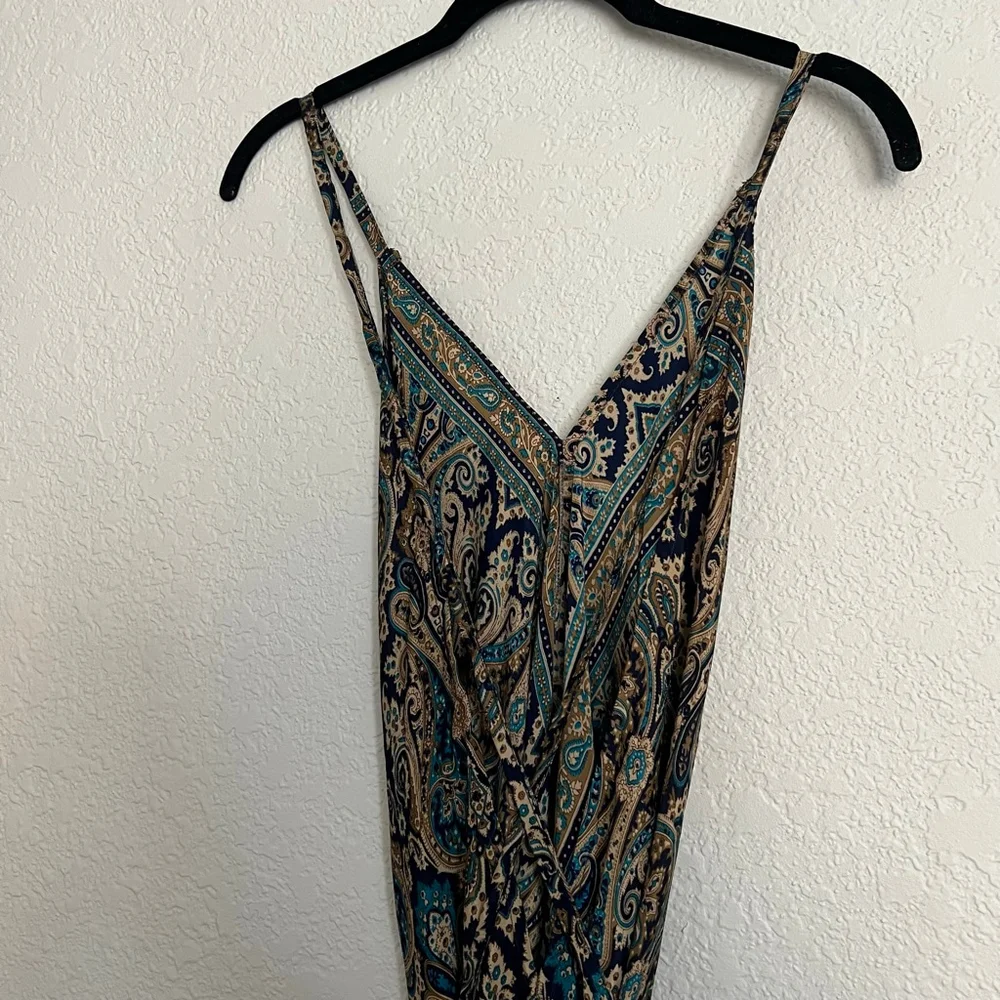 Women's Navy & Beige Paisley Backless Mini Dress S Viscose